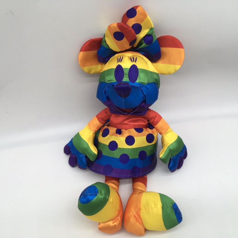 Disney Parks Rainbow Pride Minnie Mouse 18" Plush Doll Limited Edition Polka Dot